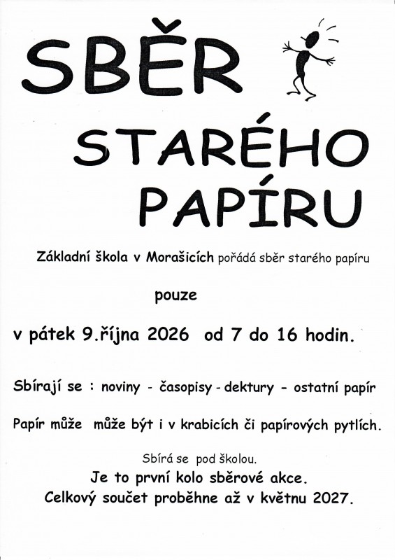 Sběr papíru v pátek 9.10. od 7 do 16 hodin